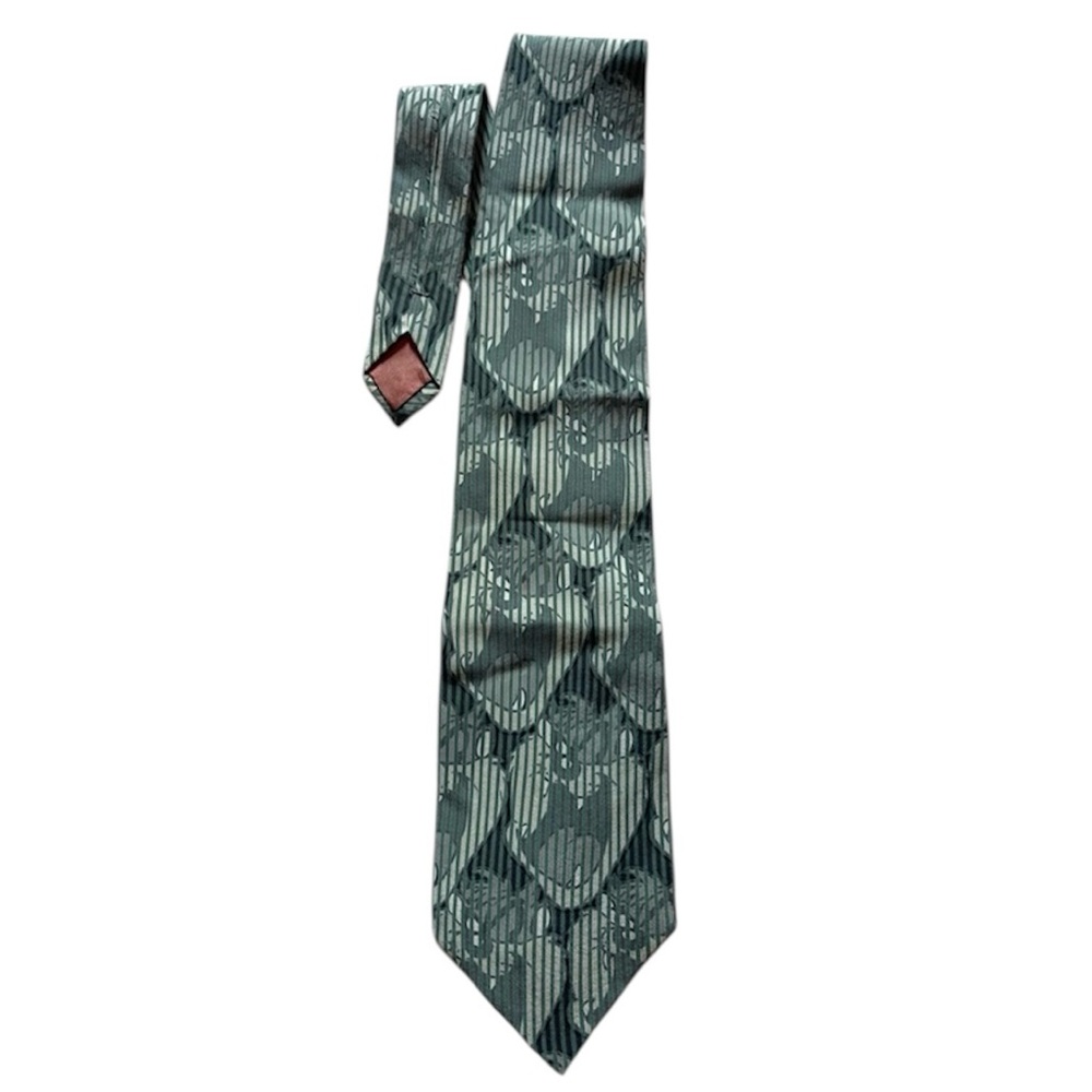 Taz Looney Tunes Cartoon Tie Silk Handmade Green Striped L 57.5" W 4" VTG 1994